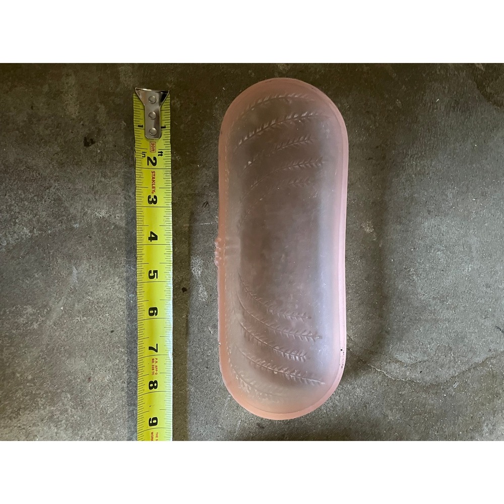 Frosted‎ Pink Art Deco Fern Etched Glass Vanity Holder Case Dish Tray